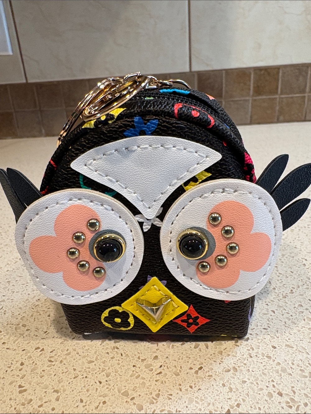Black Owl Backpack PU Leather Coin Purse Bag Charm/Key Chain NEW